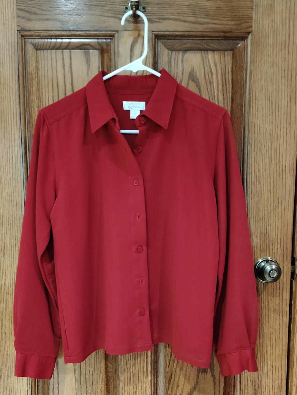 Christopher & Banks Dark Red Button-Down Long Sleeved Collared Blouse S